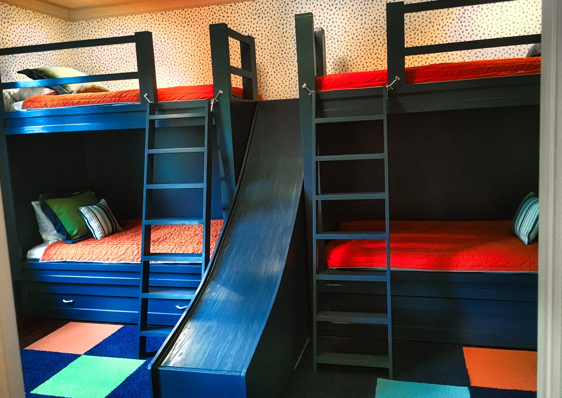 Custom built-in bunk beds with slide